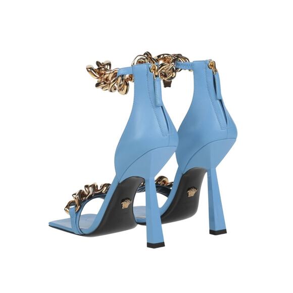Versace NIB Medusa 110 Square Toe Curb Chain Ankle Strap Heels Sandals 39 $1275 - Picture 4 of 9